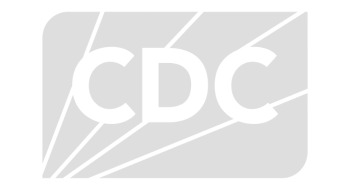 CDC logo featuring bold, white letters on a blue background with striped pattern.