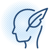 Outline of a head with a leaf, surrounded by a dotted pattern, symbolizing rural health and nature integration.