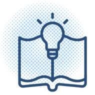 Book with lightbulb icon symbolizes innovative ideas, potential insights for improving rural health. Blue dotted background adds depth.